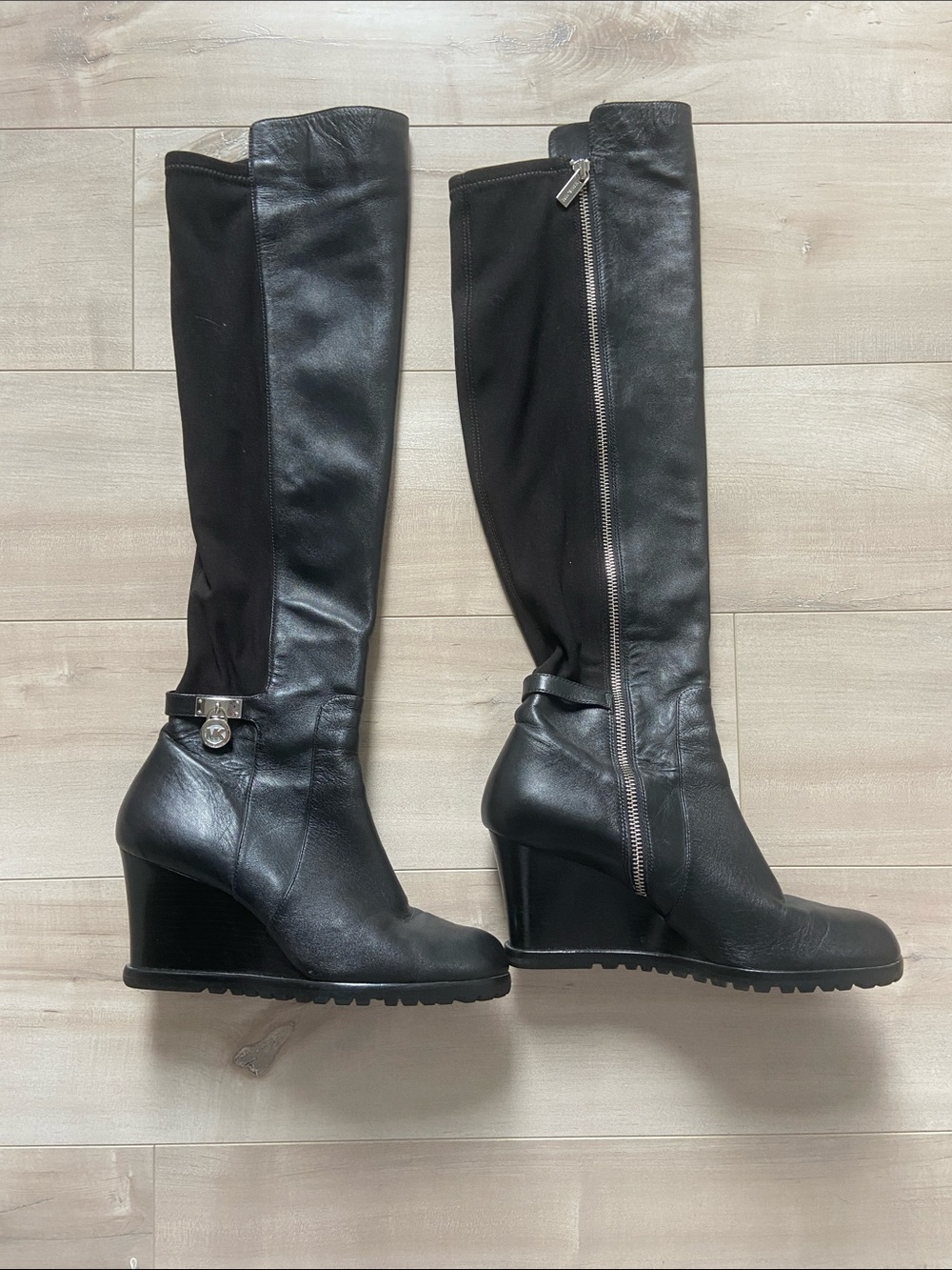 Black Women's Knee-High Wedge Boots